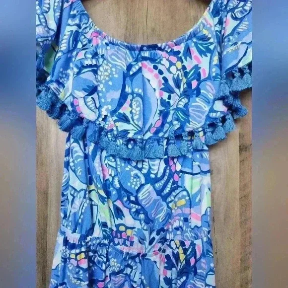 Lilly Pulitzer La Fortuna Blue Peri Pinch Romper Womens Off The Shoulder Sz 2XS - Picture 6 of 11